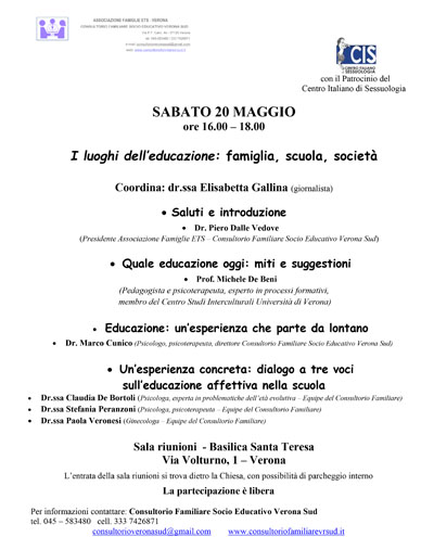 I luoghi dell’educazione: famiglia, scuola, società - Centro Italiano di Sessuologia